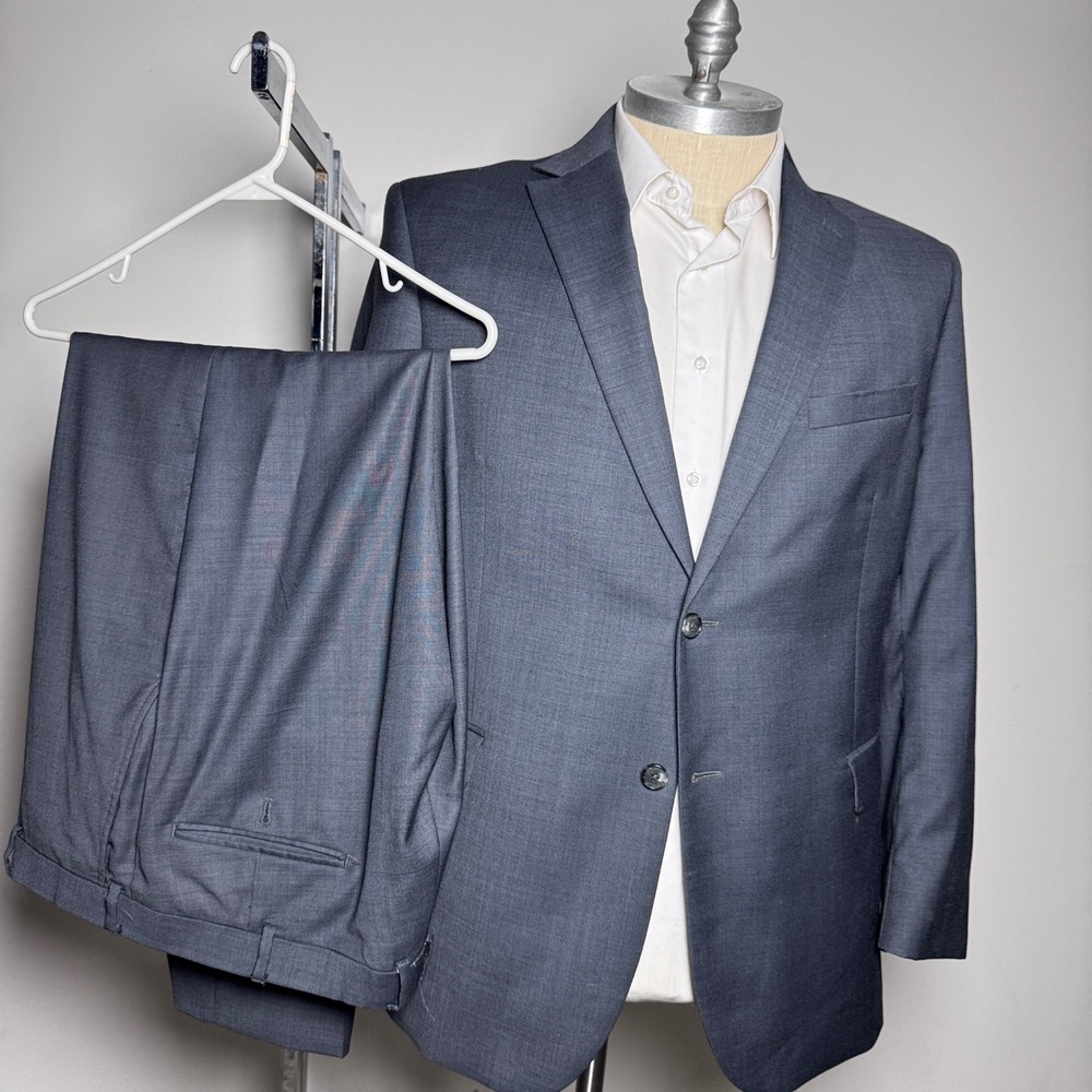 Jos. A. Bank Suit Mens 48R W38 Gray Solid Wool Traveler Tailored Fit 2-Button